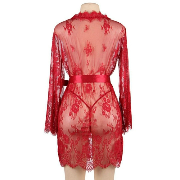 🎀 Red Delicate Lace Sleepwear Gown - Picture 5 of 9